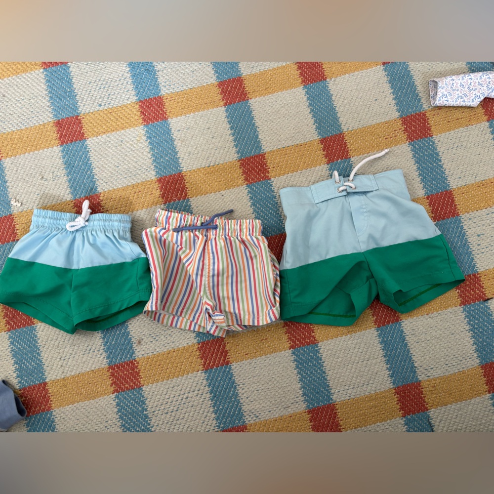 bella bliss and Zara Boys Colorblock Green & Light Blue Swim Trunks